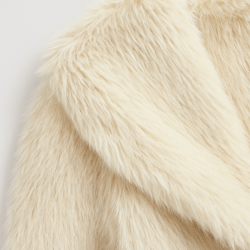 Faux fur jacket with cropped fit and wide collar, styled in a luxurious soft texture