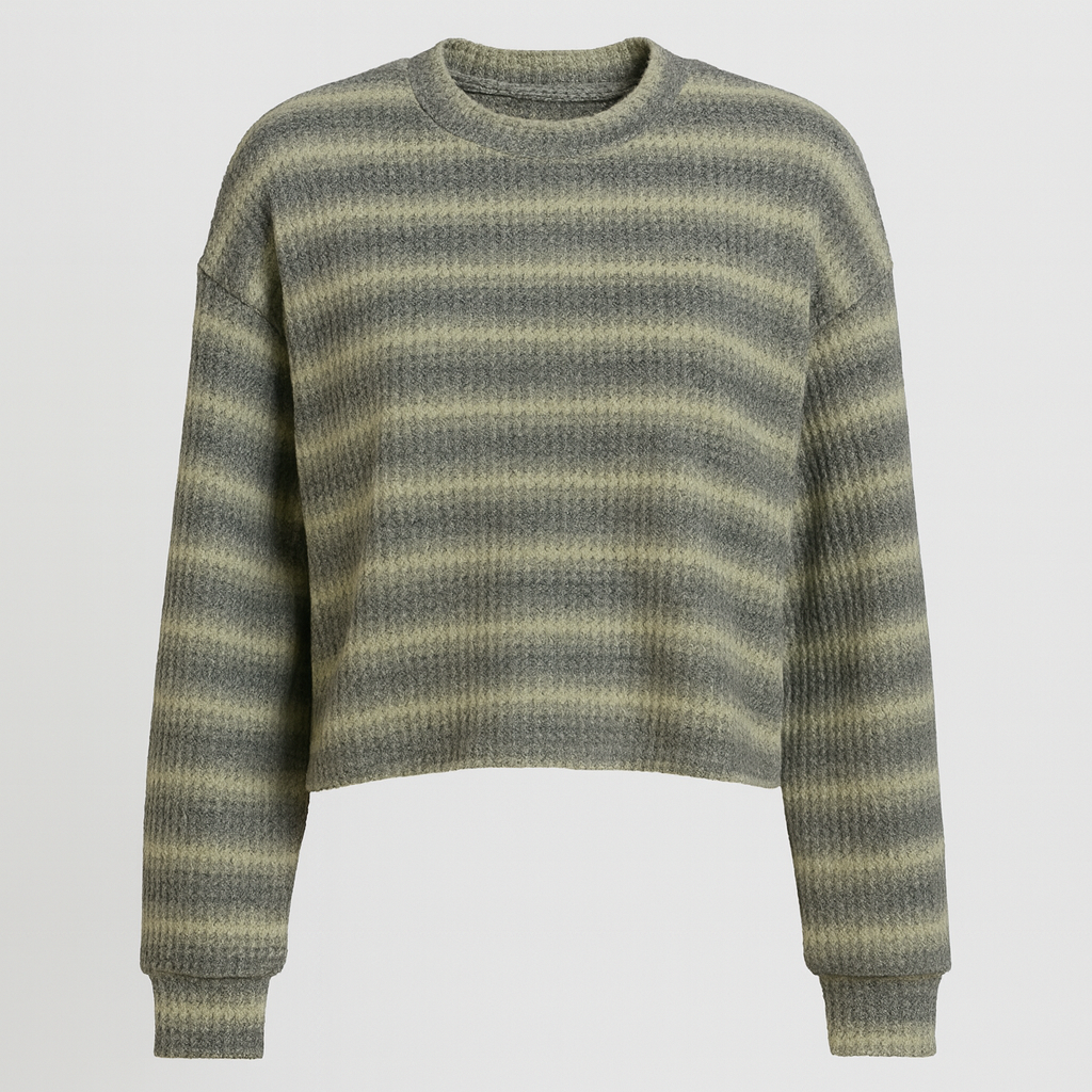 Knit striped sweater with relaxed fit and brushed texture, styled in a casual silhouette