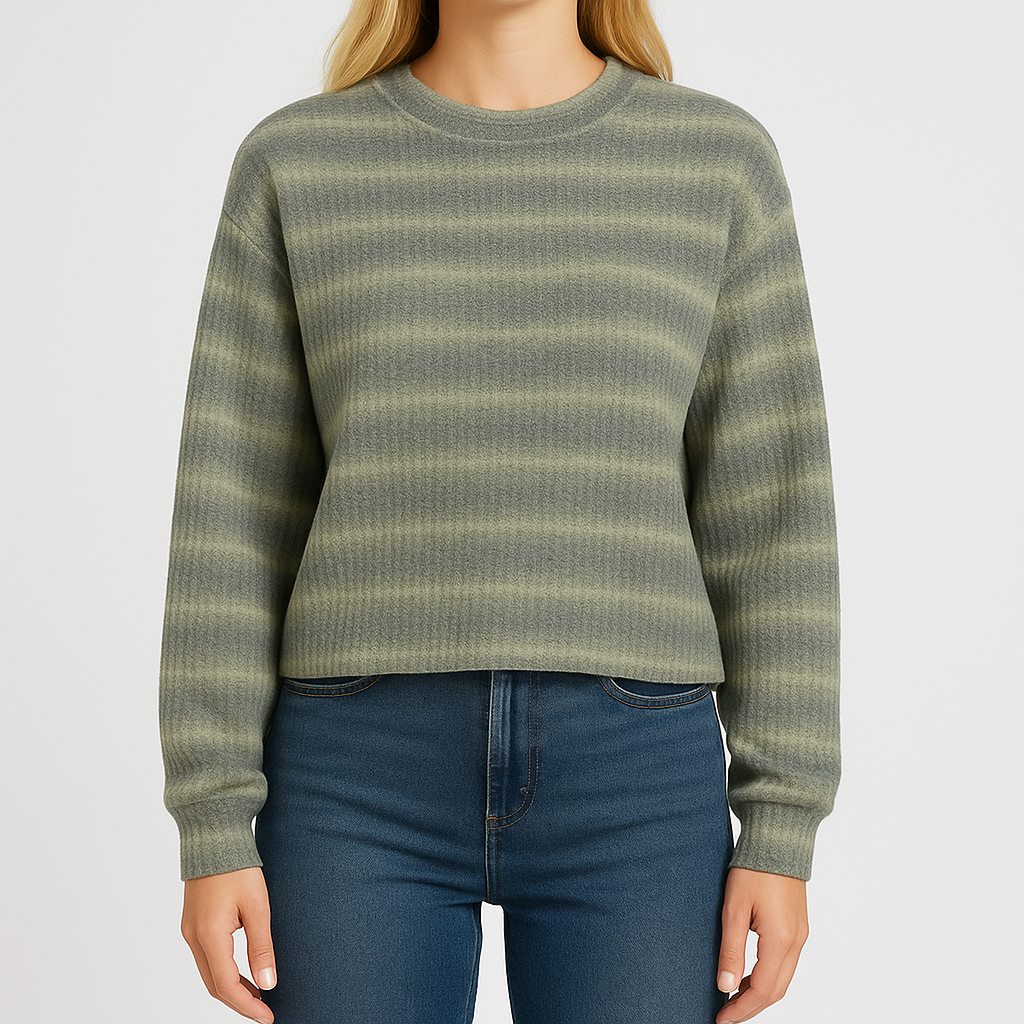 Knit striped sweater with relaxed fit and brushed texture, styled in a casual silhouette