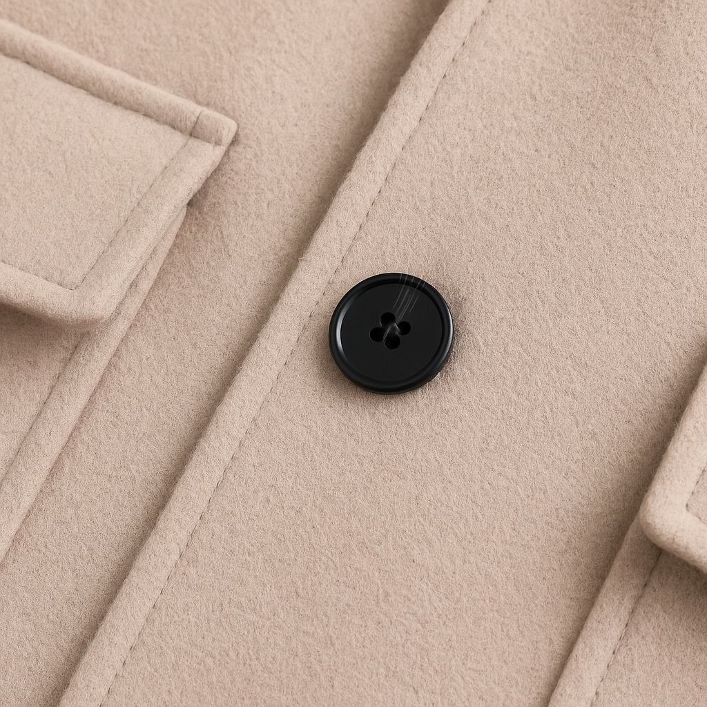 Structured cropped jacket with button closure and stand collar, styled in a minimalist silhouette