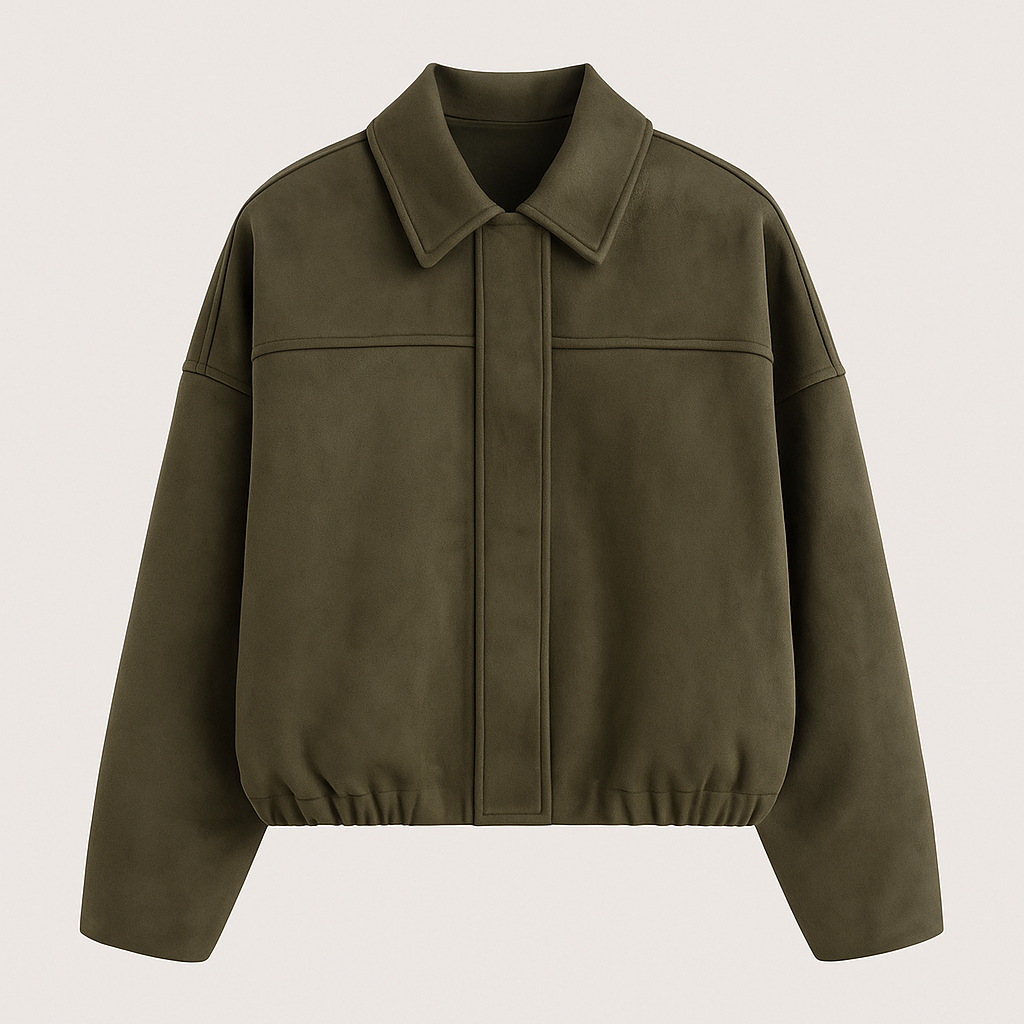 Oversized utility jacket with concealed button placket and shirt collar, styled in a relaxed streetwear silhouette