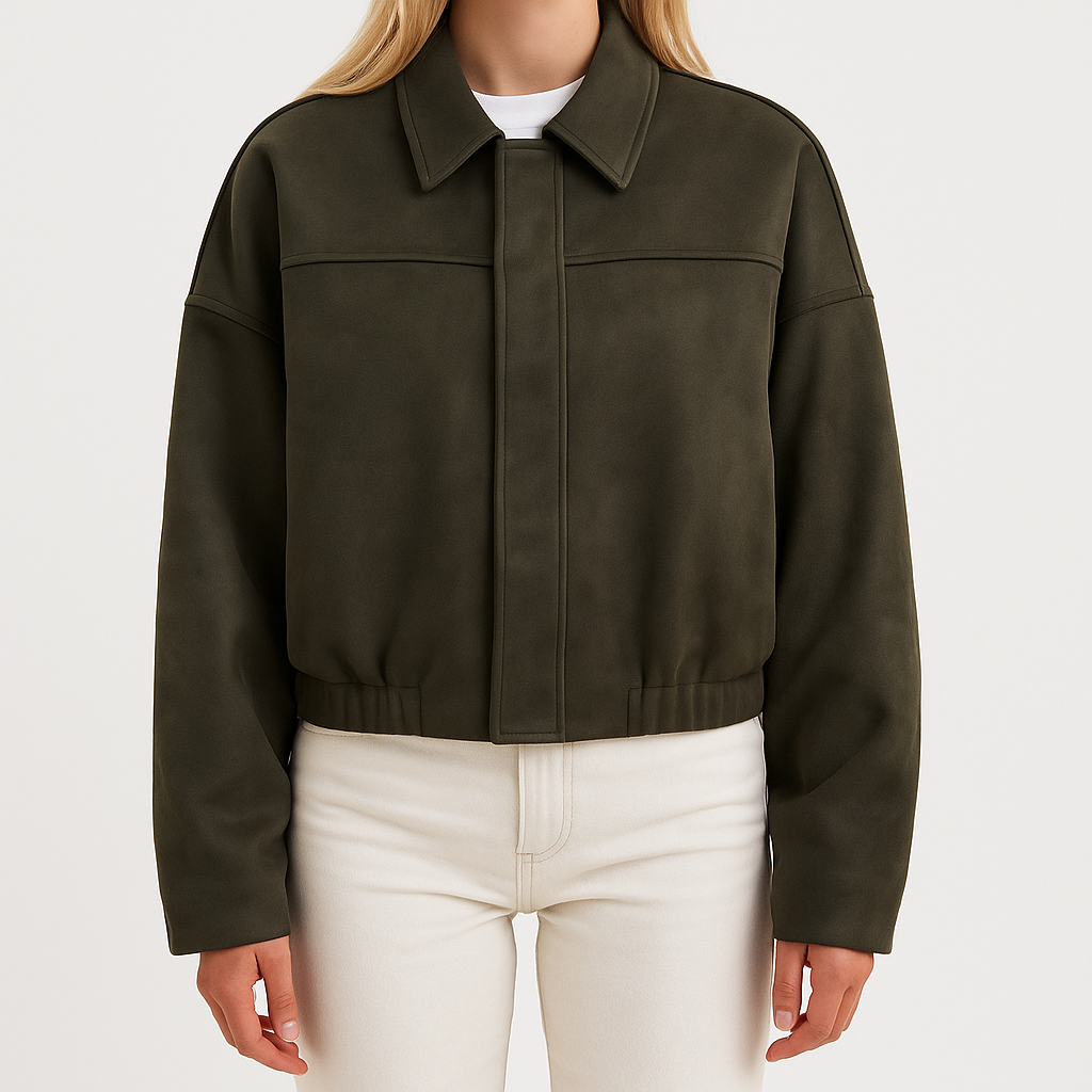 Oversized utility jacket with concealed button placket and shirt collar, styled in a relaxed streetwear silhouette