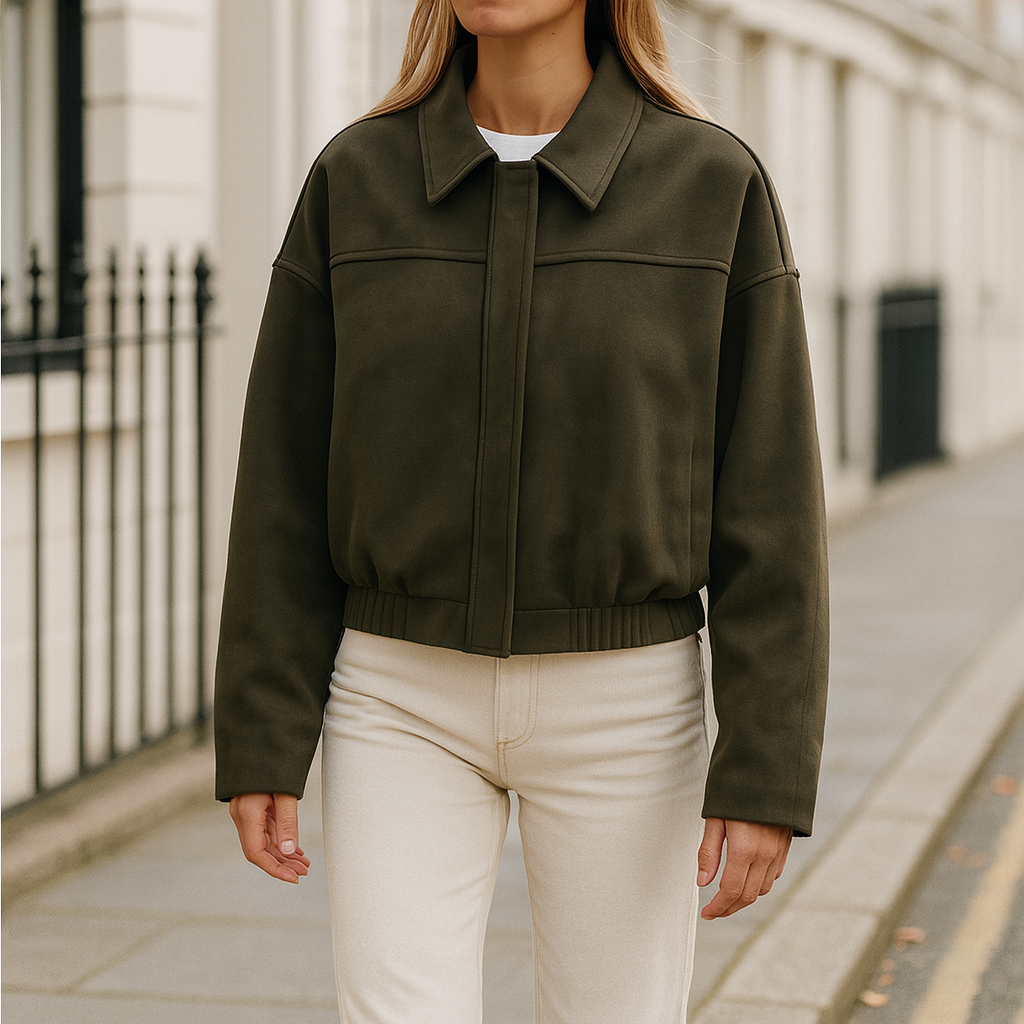 Oversized utility jacket with concealed button placket and shirt collar, styled in a relaxed streetwear silhouette
